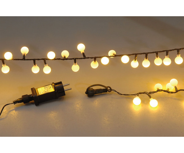 100Led Φωτάκια Με Μπίλια Με Επέκταση Και Μετασχηματιστή Ip44,Με Πράσινο Καλώδιο / Θερμό Λαμπάκι 5 μέτρα