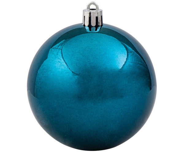 Μπλέ Γυαλιστερή Πλαστική Χριστουγεννιάτικη Μπάλα 10cm,,Σέτ/4