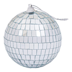 Ασημί Disco Πλαστική Χριστουγεννιάτικη Μπάλα 8cm ,Σέτ/6