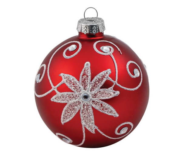 Κόκκινη Γυάλινη Χριστουγεννιάτικη Μπάλα 10cm , Σέτ/4