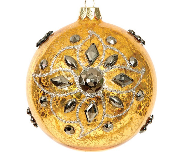 Γυάλινη Χρυσή Χριστουγεννιάτικη Μπάλα 10cm,Σέτ/2