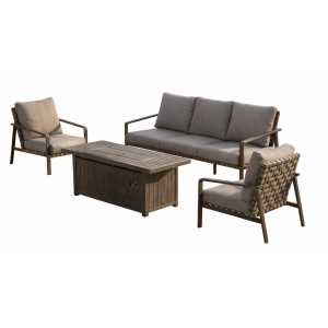 Καθιστικό Κήπου Αλουμινίου Σέτ 4 Τεμαχίων Με Σκελετό Αλουμινίου Και Wide Pe Wicker Με Εστία Υγραερίου Για Θέρμανση Στο Τραπέζι