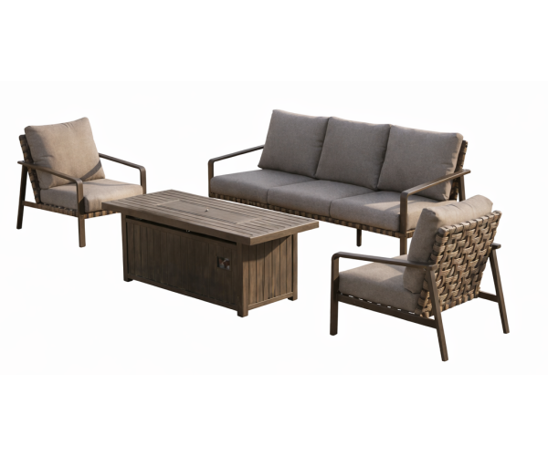 Καθιστικό Κήπου Αλουμινίου Σέτ 4 Τεμαχίων Με Σκελετό Αλουμινίου Και Wide Pe Wicker Με Εστία Υγραερίου Για Θέρμανση Στο Τραπέζι