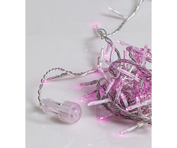 100Led Λαμπάκια Με Επέκταση,Πρόγραμμα Και Μετασχηματιστή Ip44 ,Διάφανο Καλώδιο/Ρόζ Λαμπάκι ,(5cm Απόσταση) 5 Μέτρα 