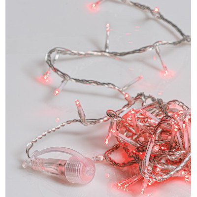 100Led Λαμπάκια Με Επέκταση,Πρόγραμμα Και Μετασχηματιστή Ip44 ,Διάφανο Καλώδιο/Κόκκινο Λαμπάκι ,(5cm Απόσταση) 5 Μέτρα