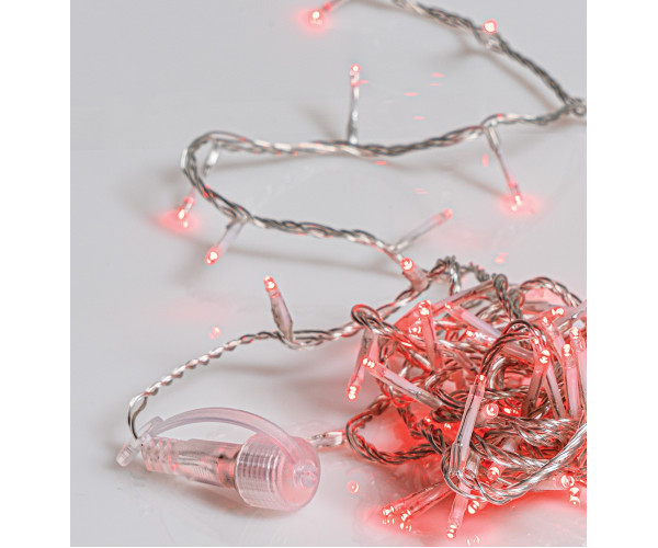 100Led Λαμπάκια Με Επέκταση,Πρόγραμμα Και Μετασχηματιστή Ip44 ,Διάφανο Καλώδιο/Κόκκινο Λαμπάκι ,(5cm Απόσταση) 5 Μέτρα