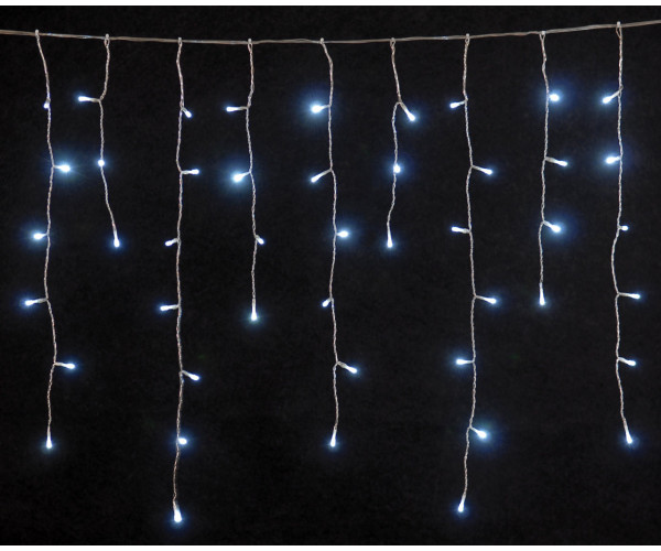 300Led Ασύμμετρη Κουρτίνα Με Επέκταση Και Μετασχηματιστή Ip44, 600 x 75(h)cm,Διάφανο Καλώδιο/ Λευκό (Πάγου) Λαμπάκι , (Kelvin: 6.000 - 10.000) 