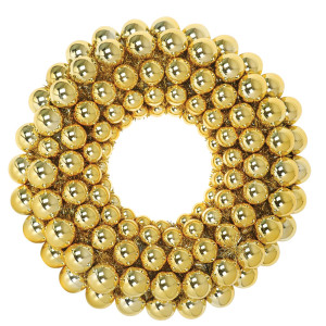 Χρυσό Χριστουγεννιάτικο Διακοσμητικό Στεφάνι Με Χρυσές Μπάλες Και Τρέσα 75cm