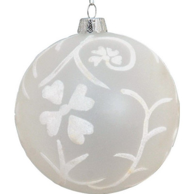 Λευκή Γυάλινη Χριστουγεννιάτικη Μπάλα 10cm,Σέτ/2