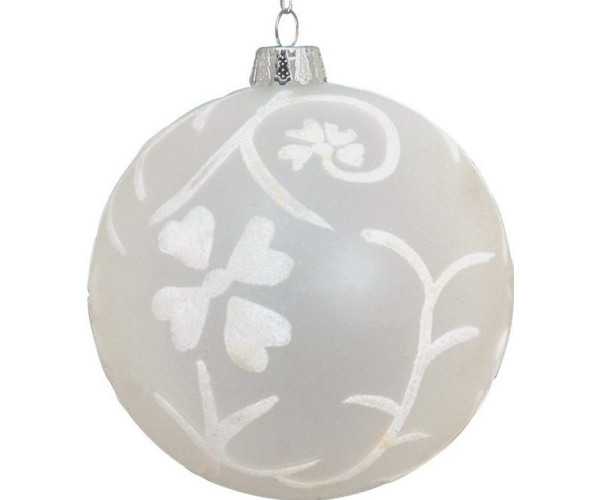 Λευκή Γυάλινη Χριστουγεννιάτικη Μπάλα 10cm,Σέτ/2