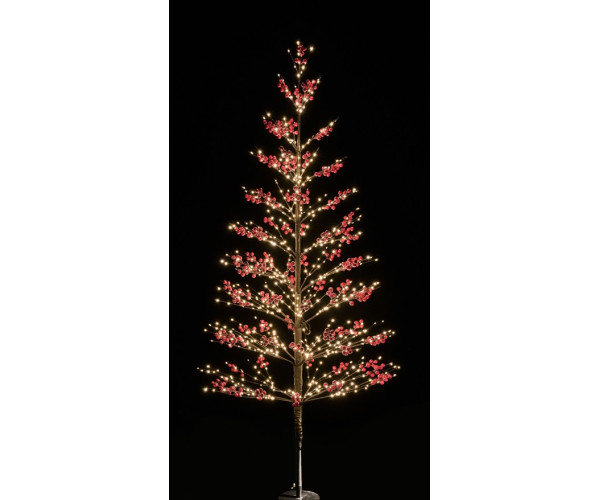 Μάυρο Φωτιζόμενο Δέντρο Με Κόκκινο Γκί Και 635Led Copper Φωτάκια Με Θερμό Φωτισμό ,Με Μετασχηματιστή ip44 150(h)cm
