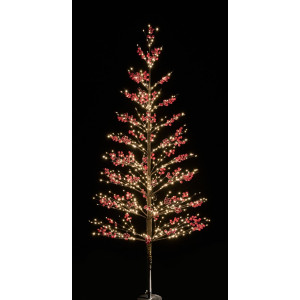 Μάυρο Φωτιζόμενο Δέντρο Με Κόκκινο Γκί Και 975 Led Copper Φωτάκια Με Θερμό Φωτισμό ,Με Μετασχηματιστή ip44 210(h)cm