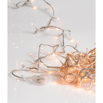 100Led Λαμπάκια Με Επέκταση,Πρόγραμμα Και Μετασχηματιστή Ip44 ,Διάφανο Καλώδιο/Θερμό Amber Λαμπάκι , (5cm Απόσταση) 5 Μέτρα (Kelvin: 2.100 - 2.300)