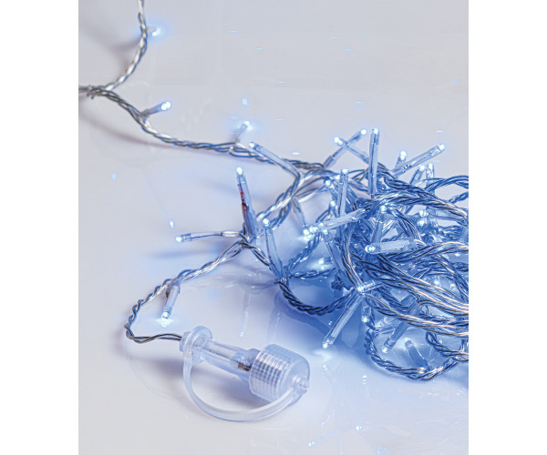 100Led Λαμπάκια Με Επέκταση,Πρόγραμμα Και Μετασχηματιστή Ip44 ,Διάφανο Καλώδιο/Μπλέ Λαμπάκι ,(5cm Απόσταση) 5 Μέτρα