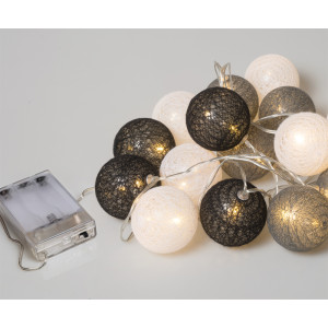 10Led Φωτάκια Σταθερά Με Μπάλες Cotton 6cm Μπαταρίας ΑΑ Με Θερμό Φωτισμό 1,5 Μέτρα