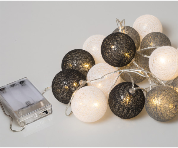 10Led Φωτάκια Σταθερά Με Μπάλες Cotton 6cm Μπαταρίας ΑΑ Με Θερμό Φωτισμό 1,5 Μέτρα
