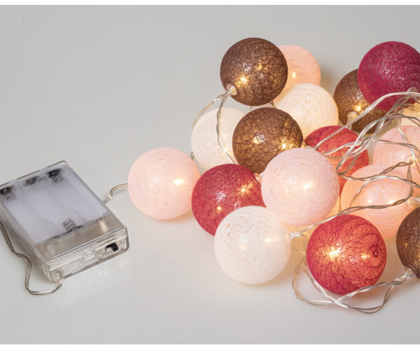 10Led Φωτάκια Σταθερά Με Μπάλες Cotton 6cm Μπαταρίας ΑΑ Με Θερμό Φωτισμό 1,5 Μέτρα