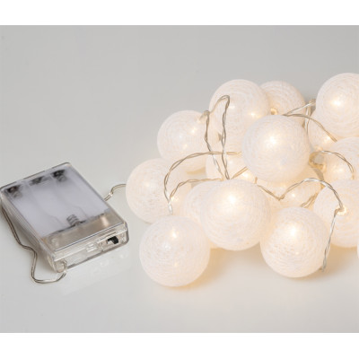 10Led Φωτάκια Σταθερά Με Μπάλες Cotton 6cm Μπαταρίας ΑΑ Με Θερμό Φωτισμό 1,5 Μέτρα