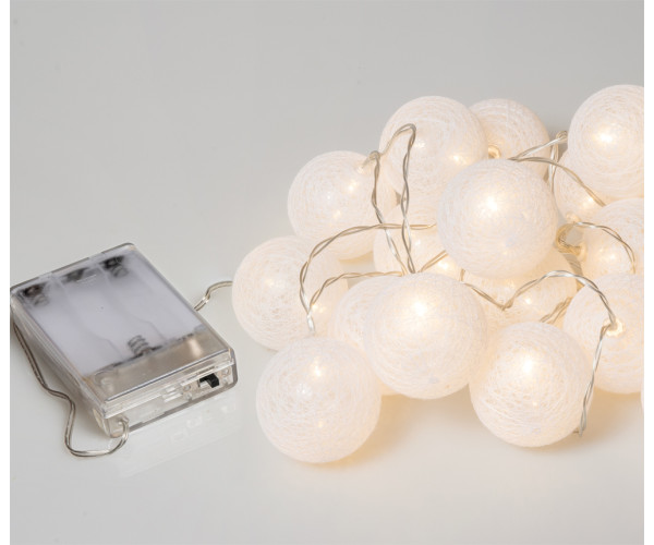 10Led Φωτάκια Σταθερά Με Μπάλες Cotton 6cm Μπαταρίας ΑΑ Με Θερμό Φωτισμό 1,5 Μέτρα