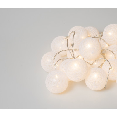 20Led Φωτάκια Σταθερά Με Μπάλες Cotton 6cm Με Μετασχηματιστή Ip44 Και Χρονοδιακόπτη 6 Ωρών Με Θερμό Φωτισμό 3 Μέτρα