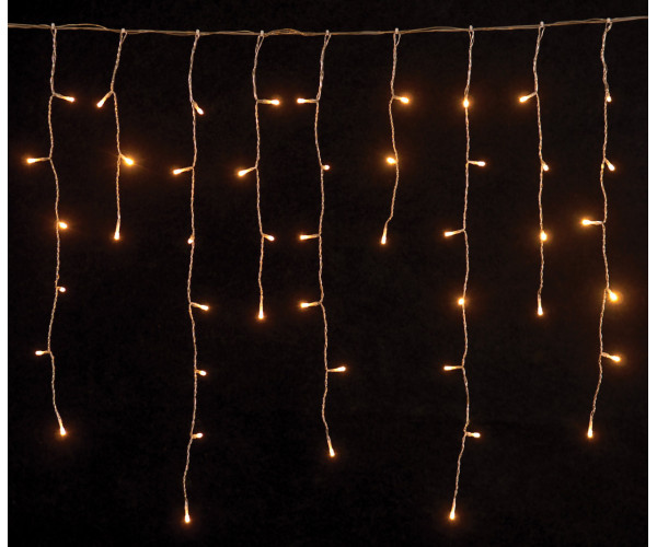 300Led Ασύμμετρη Κουρτίνα Με Επέκταση Και Μετασχηματιστή Ip44, 600 x 75(h)cm,Διάφανο Καλώδιο/ Θερμό Amber Λαμπάκι , (Kelvin: 2.100 - 2.300)