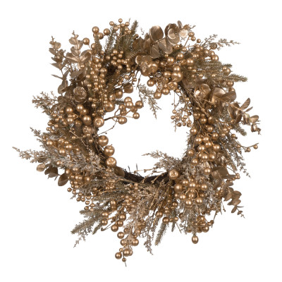 Στολισμένο Χριστουγεννιάτικο Στεφάνι Χρυσό 60cm