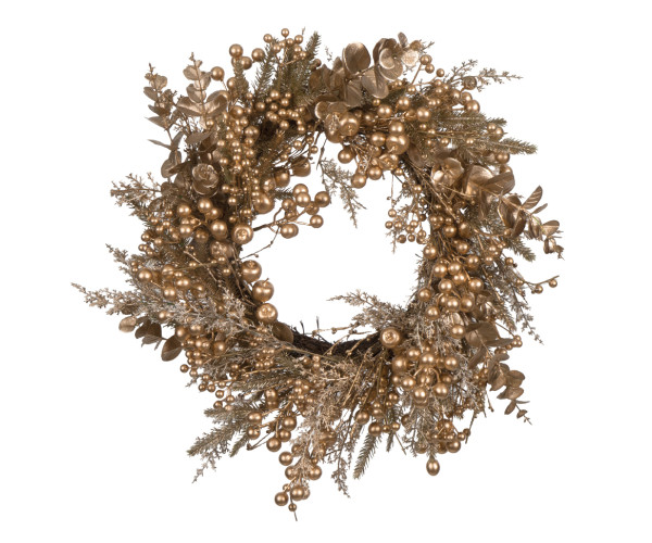 Στολισμένο Χριστουγεννιάτικο Στεφάνι Χρυσό 60cm