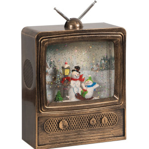 Χριστουγεννιάτικη Διακοσμητική Τηλεόραση Χιονόμπαλα Με Φώς Και Μουσική Μπαταρίας Και Καλώδιο Usb 15,5 x 7 x 23cm