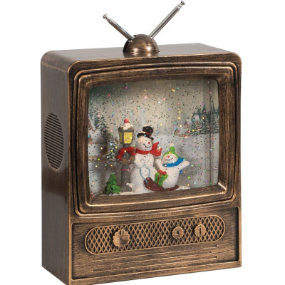 Χριστουγεννιάτικη Διακοσμητική Τηλεόραση Χιονόμπαλα Με Φώς Και Μουσική Μπαταρίας Και Καλώδιο Usb 15,5 x 7 x 23cm