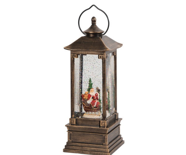 Χριστουγεννιάτικο Διακοσμητικό Φανάρι Χιονόμπαλα Με Φώς Και Μουσική Μπαταρίας Και Καλώδιο Usb 10,5 x 10,5 x 28,5cm