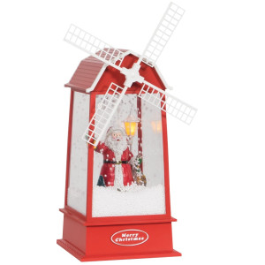 Χριστουγεννιάτικος Διακοσμητικός Μύλος Με Φώς , Μουσική Και Χιόνι Με Καλώδιο Usb 16 x 16 x 38,5cm