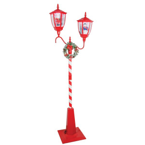 Κόκκινο Διακοσμητικό Διπλό Φανάρι Με Φώς , Μουσική Και Χιόνι , Με Μετασχηματιστή Ip44 , 85 x 41 x 185cm