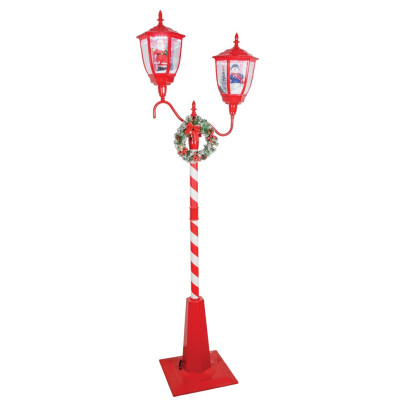 Κόκκινο Διακοσμητικό Διπλό Φανάρι Με Φώς , Μουσική Και Χιόνι , Με Μετασχηματιστή Ip44 , 85 x 41 x 185cm