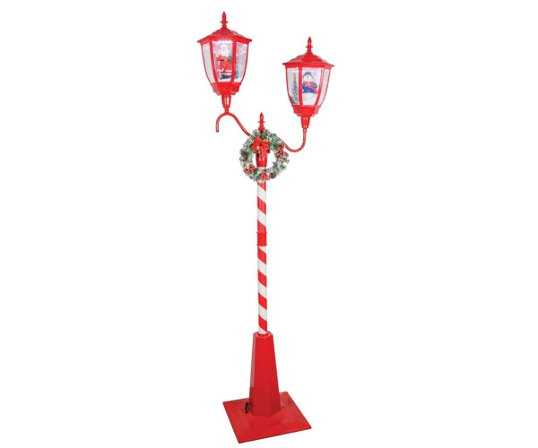 Κόκκινο Διακοσμητικό Διπλό Φανάρι Με Φώς , Μουσική Και Χιόνι , Με Μετασχηματιστή Ip44 , 85 x 41 x 185cm