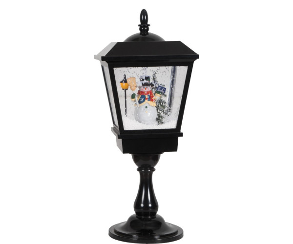 Μάυρο Διακοσμητικό Μονό Φανάρι Με Φώς , Μουσική Και Χιόνι , Με Μετασχηματιστή Ip44 , 27 x 27 x 64cm