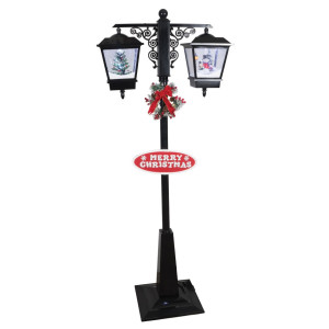 Μάυρο Διακοσμητικό Διπλό Φανάρι Με Φώς , Μουσική Και Χιόνι , Με Μετασχηματιστή Ip44 , 81x 40 x 188cm