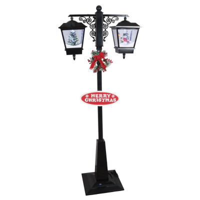 Μάυρο Διακοσμητικό Διπλό Φανάρι Με Φώς , Μουσική Και Χιόνι , Με Μετασχηματιστή Ip44 , 81x 40 x 188cm