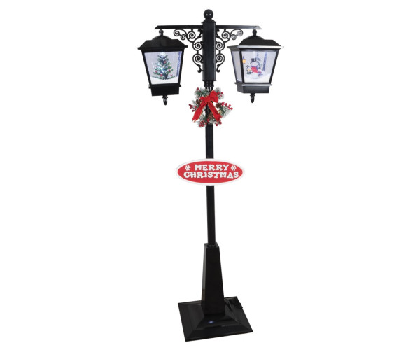 Μάυρο Διακοσμητικό Διπλό Φανάρι Με Φώς , Μουσική Και Χιόνι , Με Μετασχηματιστή Ip44 , 81x 40 x 188cm