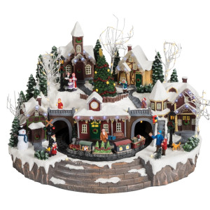 Χριστουγεννιάτικο Διακοσμητικό Όπτικαλ Χωριό Με Μουσική Και Κίνηση 4,5V , 46,5 x 35 x 33cm