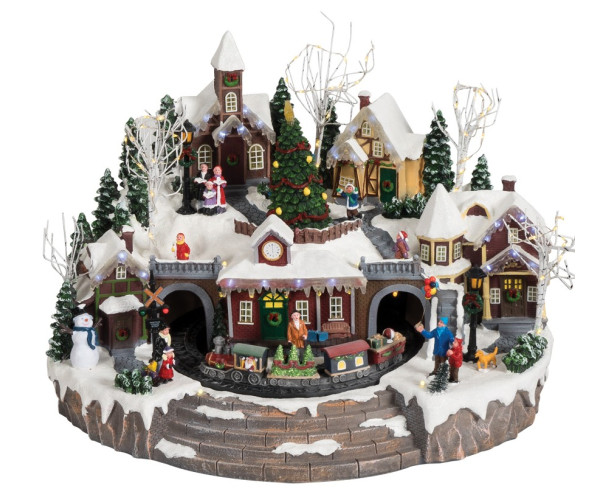 Χριστουγεννιάτικο Διακοσμητικό Όπτικαλ Χωριό Με Μουσική Και Κίνηση 4,5V , 46,5 x 35 x 33cm
