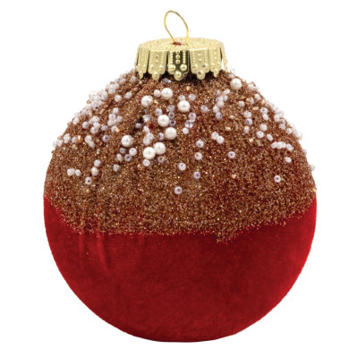 Κόκκινη Βελουτέ Πλαστική Χριστουγεννιάτικη Μπάλα 12cm,Σέτ/2 Τεμαχίων