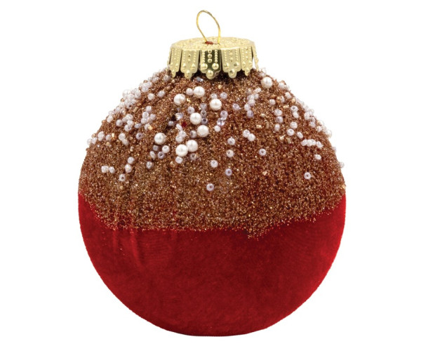 Κόκκινη Βελουτέ Πλαστική Χριστουγεννιάτικη Μπάλα 12cm,Σέτ/2 Τεμαχίων