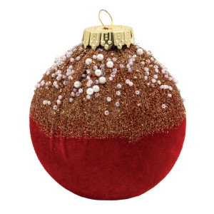 Κόκκινη Βελουτέ Πλαστική Χριστουγεννιάτικη Μπάλα 10cm,Σέτ/4 Τεμαχίων