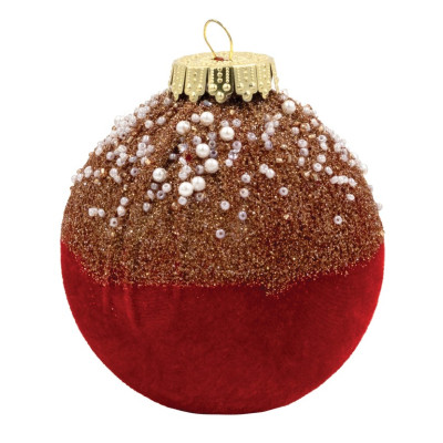 Κόκκινη Βελουτέ Πλαστική Χριστουγεννιάτικη Μπάλα 10cm,Σέτ/4 Τεμαχίων