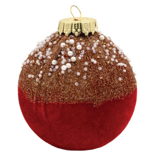 Κόκκινη Βελουτέ Πλαστική Χριστουγεννιάτικη Μπάλα 8cm,Σέτ/6 Τεμαχίων