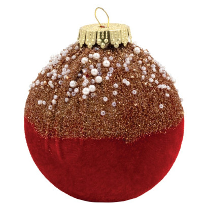 Κόκκινη Βελουτέ Πλαστική Χριστουγεννιάτικη Μπάλα 8cm,Σέτ/6 Τεμαχίων