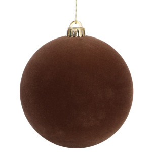 Καφέ Βελουτέ Πλαστική Χριστουγεννιάτικη Μπάλα 8cm,Σέτ/6 Τεμαχίων
