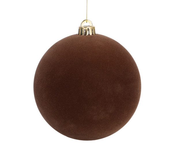 Καφέ Βελουτέ Πλαστική Χριστουγεννιάτικη Μπάλα 8cm,Σέτ/6 Τεμαχίων