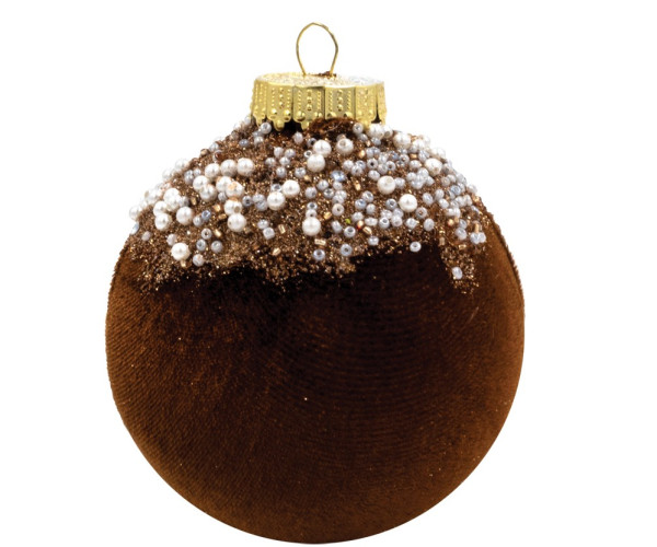 Καφέ Βελουτέ Πλαστική Χριστουγεννιάτικη Μπάλα 12cm,Σέτ/2 Τεμαχίων