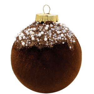 Καφέ Βελουτέ Πλαστική Χριστουγεννιάτικη Μπάλα 10cm,Σέτ/4 Τεμαχίων